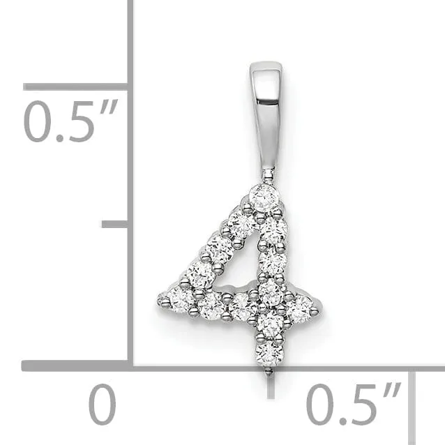 14k White Gold Polished Finish with Diamonds Number 4 Pendant