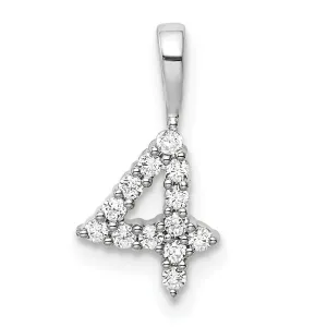14k White Gold Polished Finish with Diamonds Number 4 Pendant