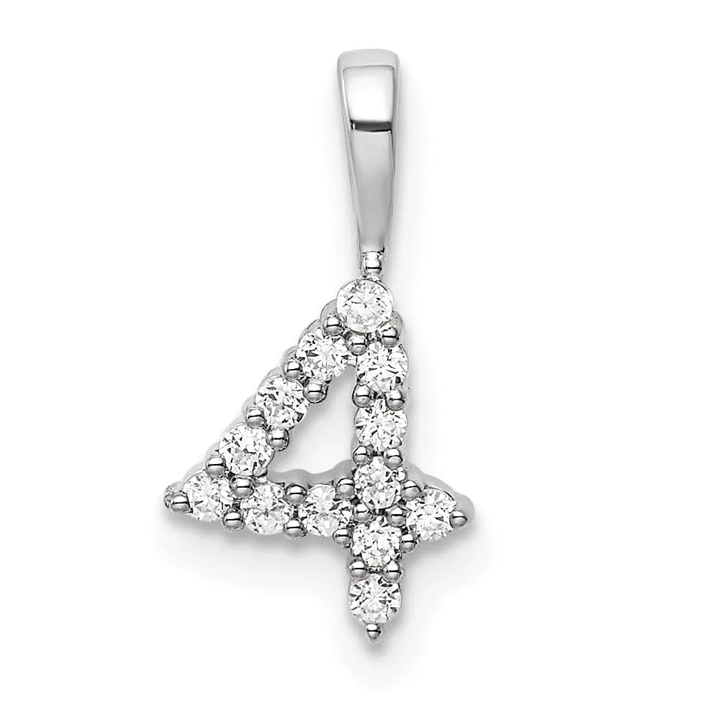 14k White Gold Polished Finish with Diamonds Number 4 Pendant