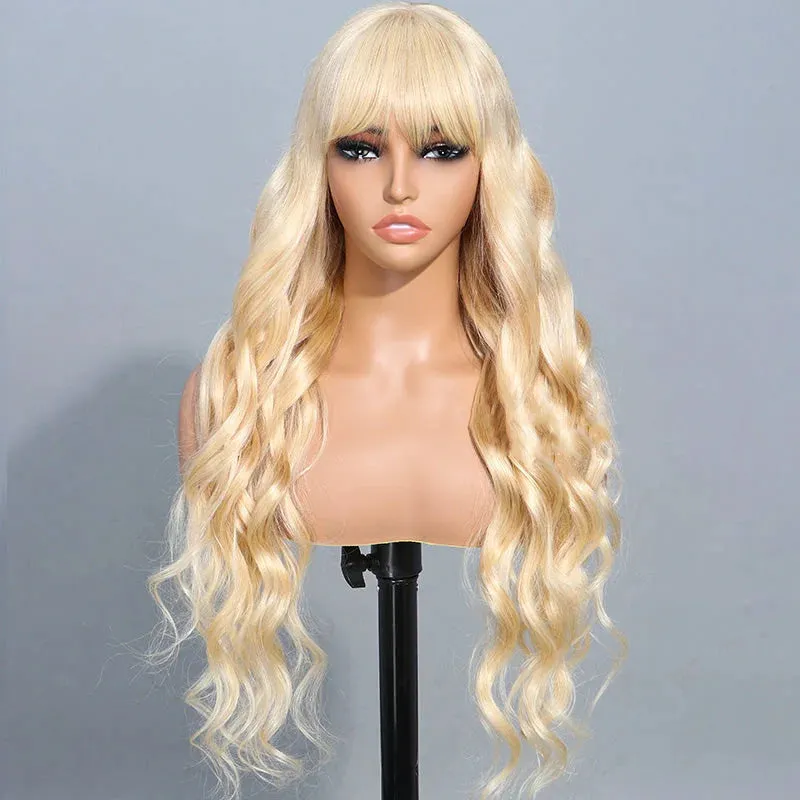 613 Blonde Straight Colored Wigs With Bangs 13x6 Transparent Full Lace Frontal Wig High Quality Remy Hair