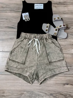 Acid Wash Drawstring Shorts