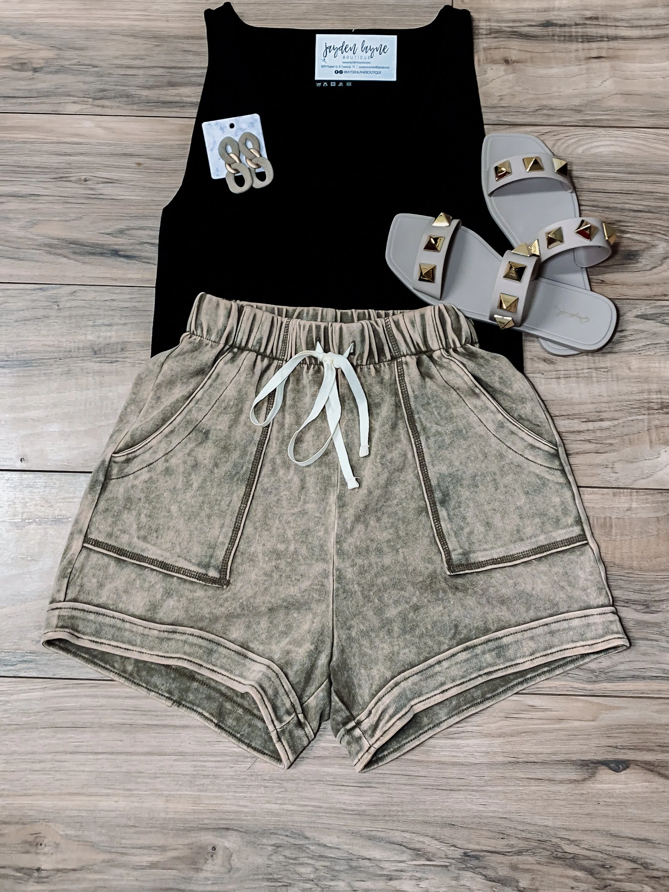 Acid Wash Drawstring Shorts