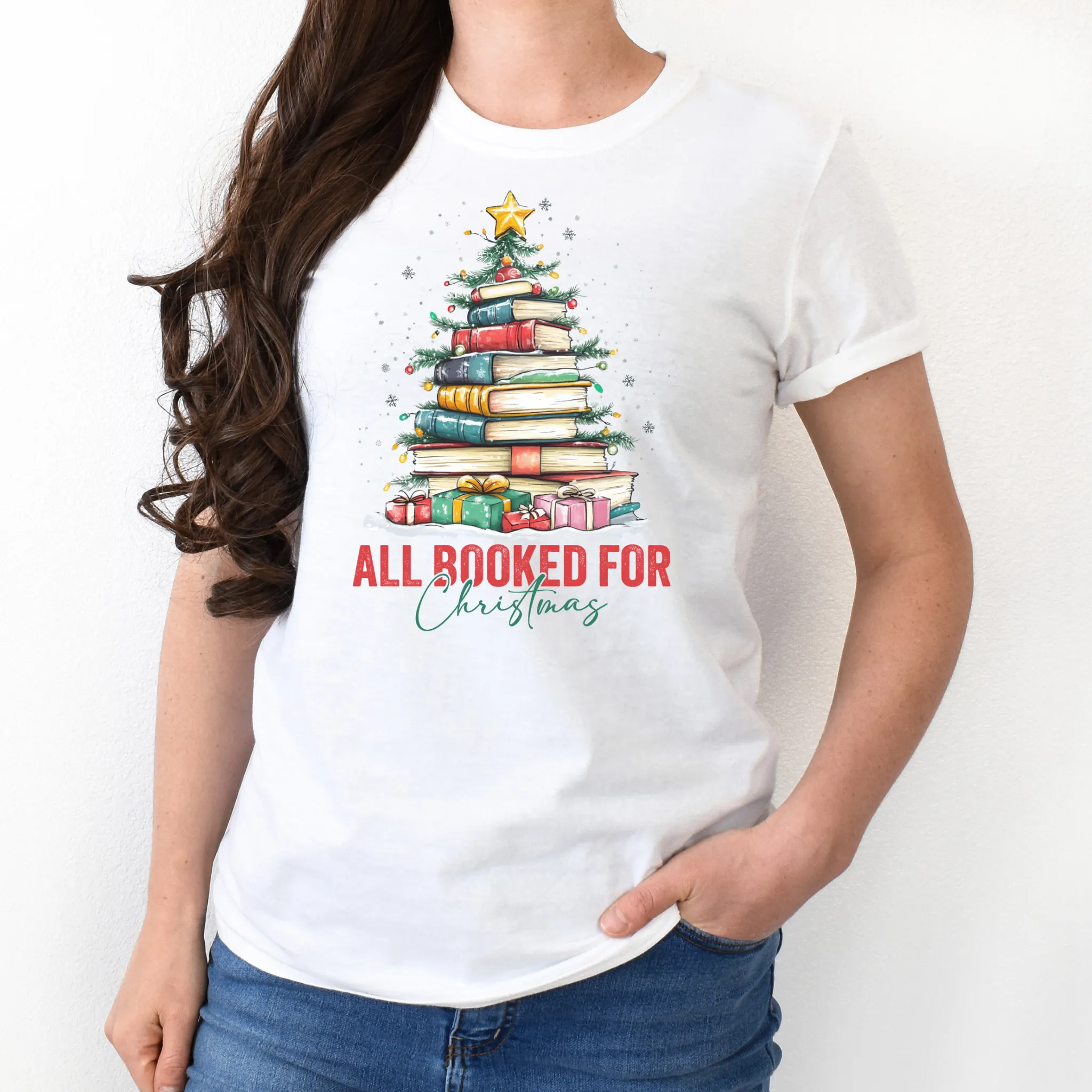 All Booked for Christmas T-Shirt – Cozy, Festive, and Perfect for Book Lovers