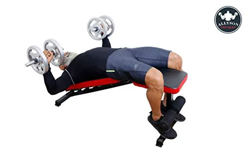 Allyson Fitness Adjustable Incline, Decline, and Flat Bench- Weight Strength Training, Sit Up Abs Fitness Bench for Full Body Workout of Home Gym (Black), 200Kg weight capacity