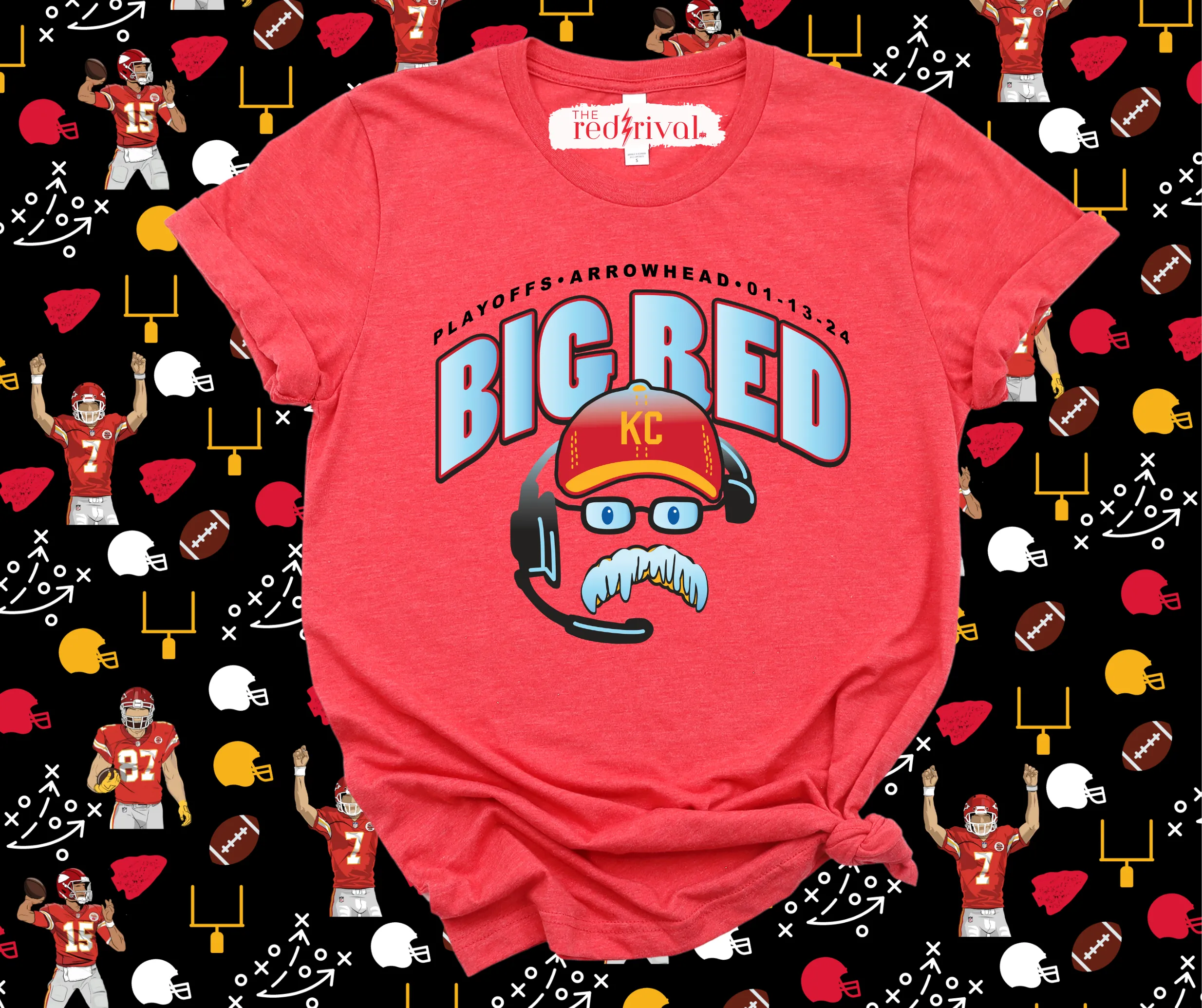 Andy Reid’s Icicle Mustache Heather Red Graphic Tshirt