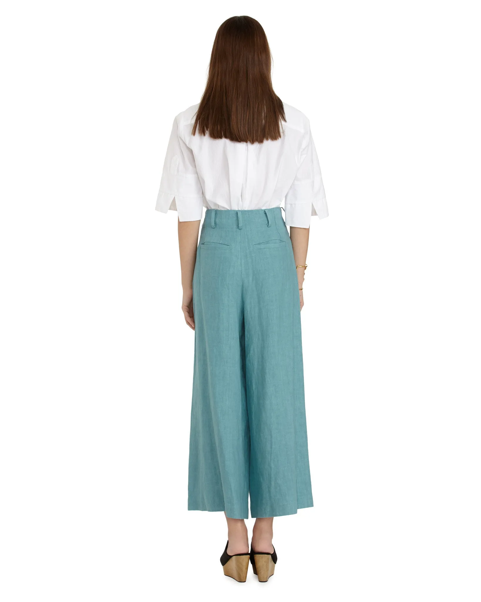 Apiece Apart Taiyana Wide Leg Linen Pant | Mineral Green - FINAL SALE
