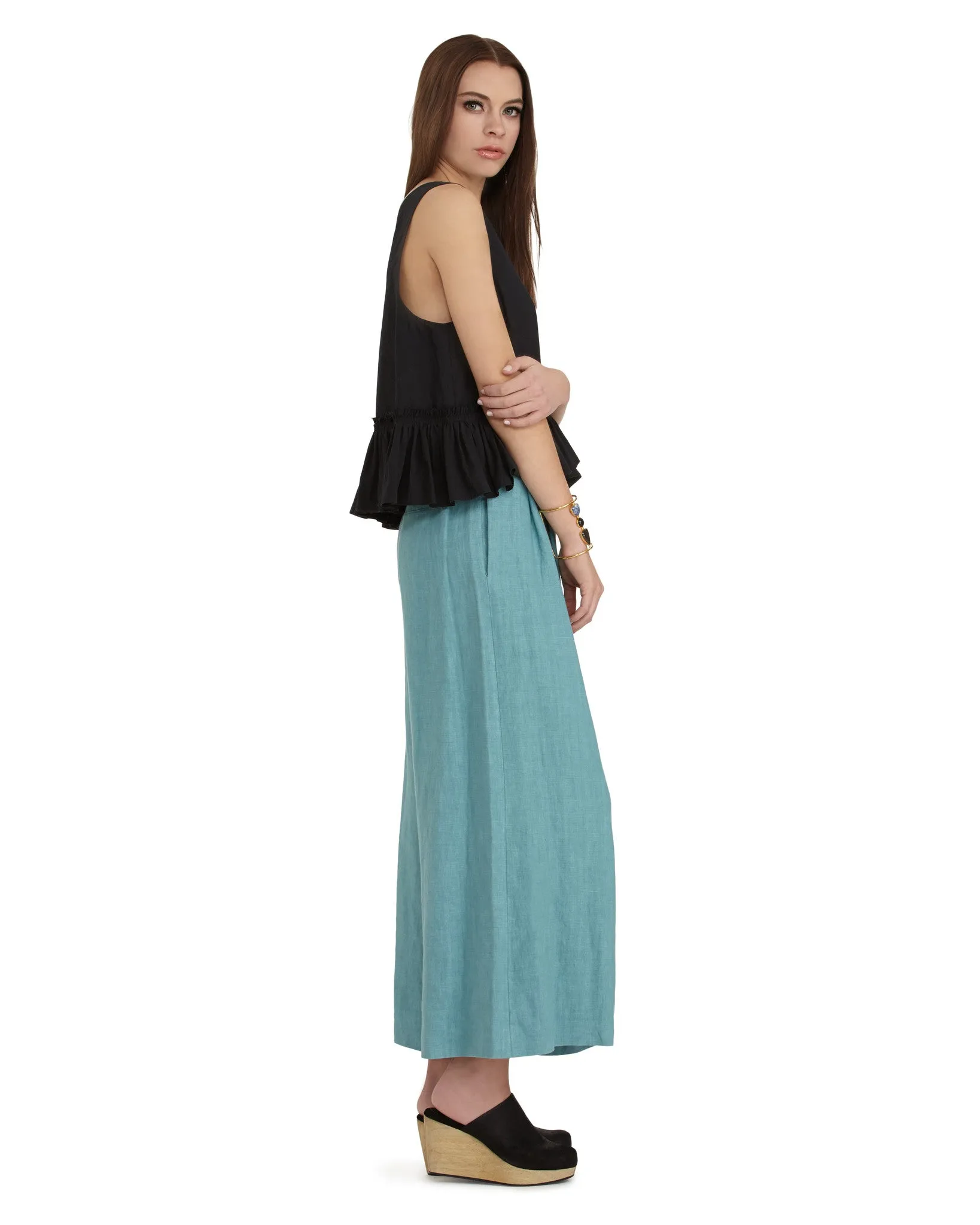 Apiece Apart Taiyana Wide Leg Linen Pant | Mineral Green - FINAL SALE