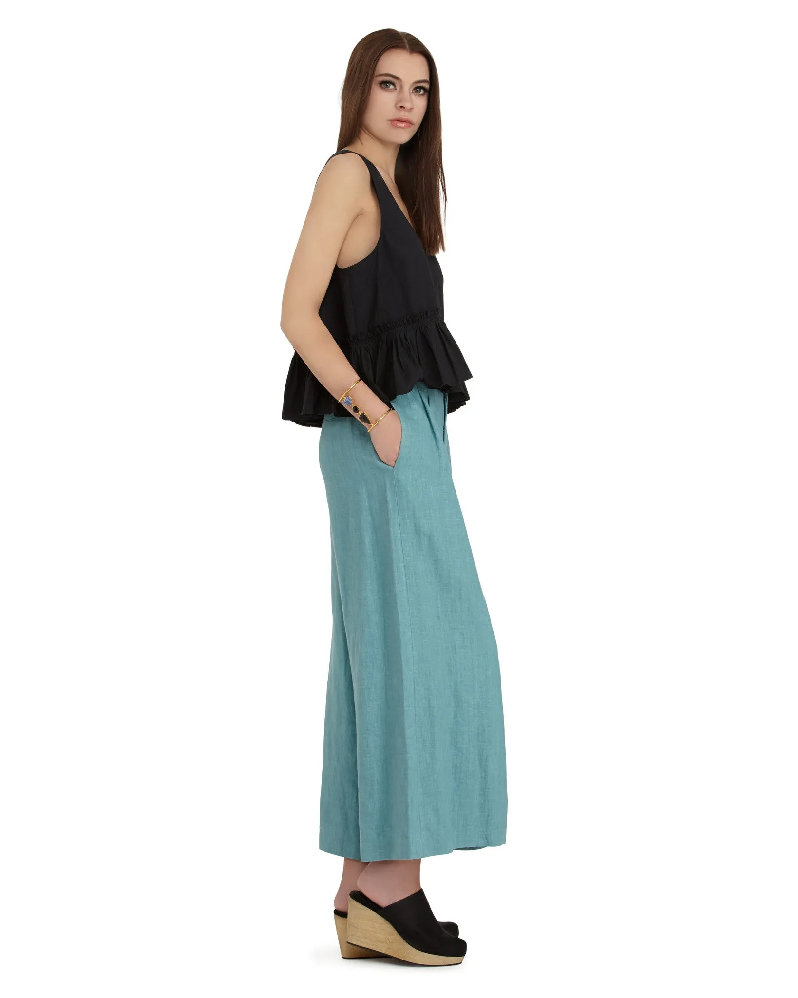 Apiece Apart Taiyana Wide Leg Linen Pant | Mineral Green - FINAL SALE