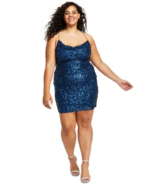 B Darlin Womens Trendy Plus Size Sequined Bodycon Dress 1MP8920 Peacock Blue 20W