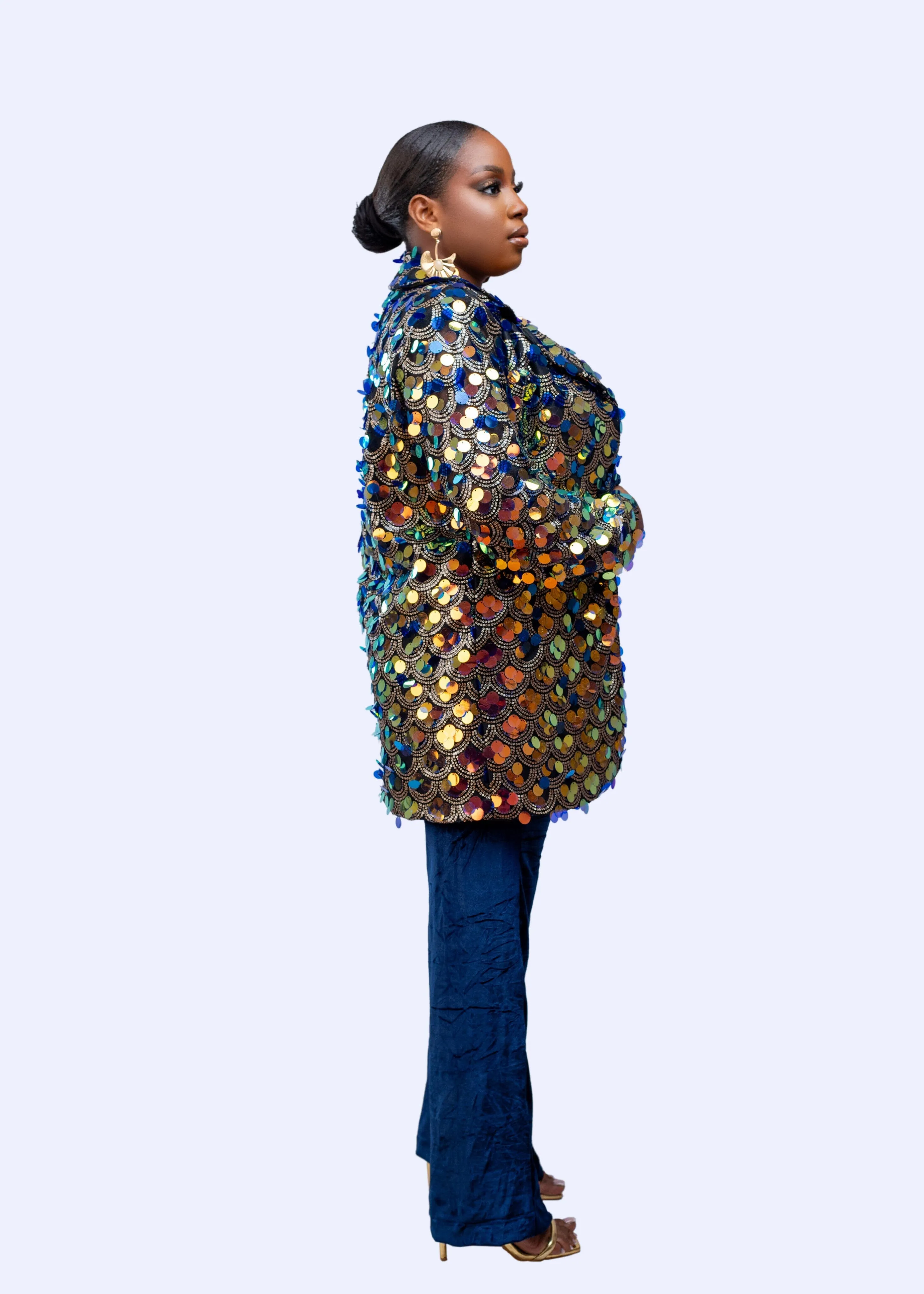 Baller Boyfriend sequin Jacket and velvet bell bottom Pant Set