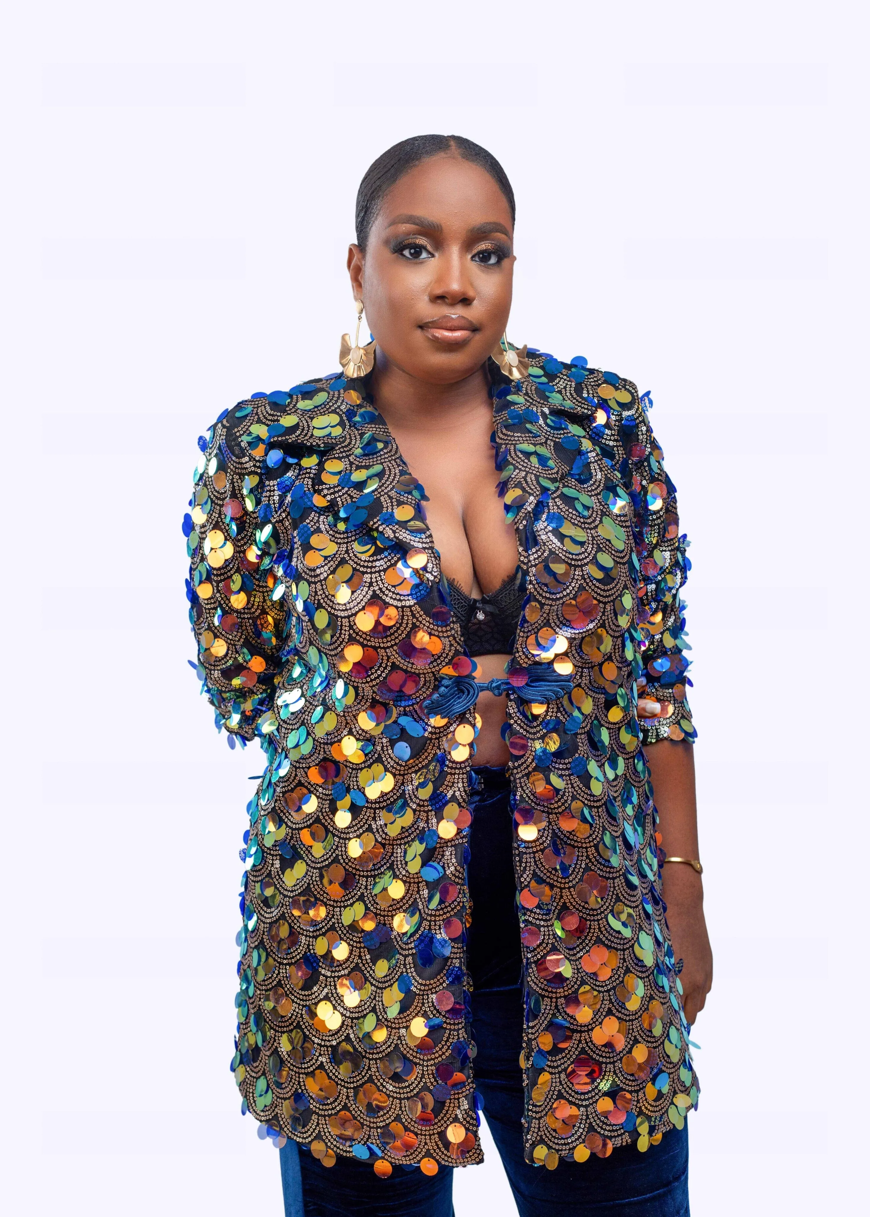 Baller Boyfriend sequin Jacket and velvet bell bottom Pant Set