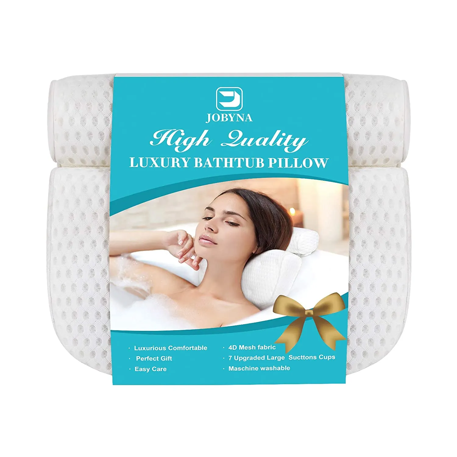 Bath Pillow, 14''x13'' Ergonomic Bath Pillows for Tub Neck and Back Support, 4D Air Mesh Technology Bathtub Pillow with 7 Suction Cups, Thick Large 2 Panel Design, Fits All Bathtub(Pink)