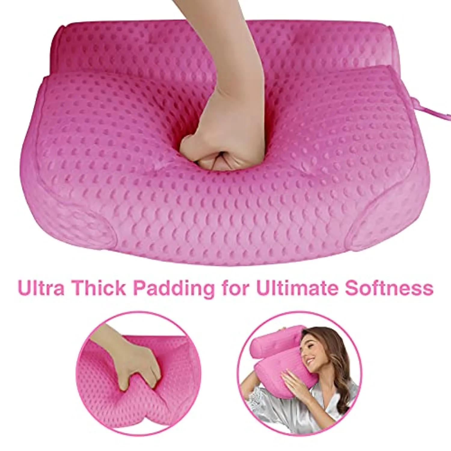 Bath Pillow, 14''x13'' Ergonomic Bath Pillows for Tub Neck and Back Support, 4D Air Mesh Technology Bathtub Pillow with 7 Suction Cups, Thick Large 2 Panel Design, Fits All Bathtub(Pink)