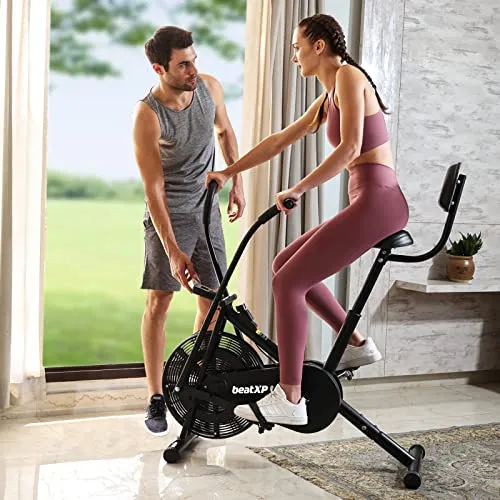 beatXP Vortex Active 2M Air Bike Exercise Cycle for Home | Gym Cycle for Workout with Adjustable Cushioned Seat | Moving Handles | Back Support Full Body Workout Gym Fitness Cycle Machine With 6 Months Warranty (Black)