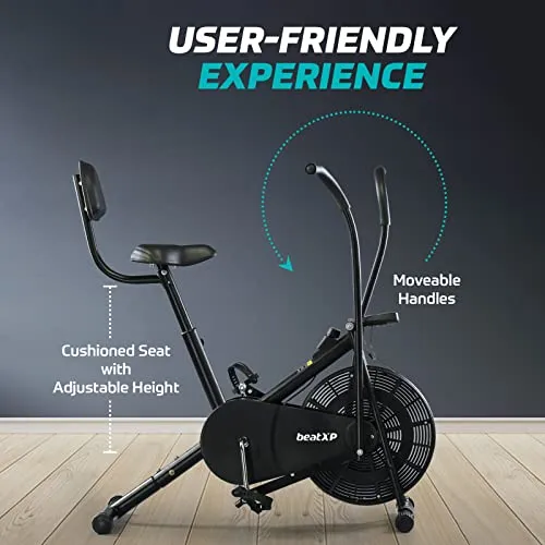 beatXP Vortex Active 2M Air Bike Exercise Cycle for Home | Gym Cycle for Workout with Adjustable Cushioned Seat | Moving Handles | Back Support Full Body Workout Gym Fitness Cycle Machine With 6 Months Warranty (Black)