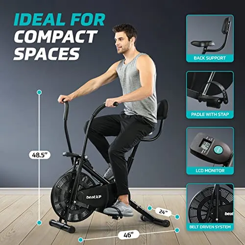 beatXP Vortex Active 2M Air Bike Exercise Cycle for Home | Gym Cycle for Workout with Adjustable Cushioned Seat | Moving Handles | Back Support Full Body Workout Gym Fitness Cycle Machine With 6 Months Warranty (Black)