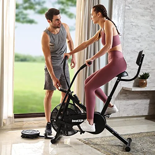 beatXP Vortex Plus 4M Air Bike Exercise Cycle for Home (Gym Cycle for Workout With Adjustable Cushioned Seat | Moving Handles | Back Support & Tummy Twister With 6 Months Warranty (Black)