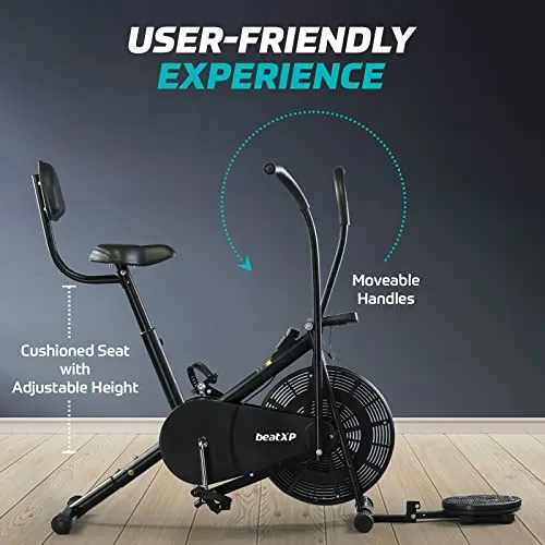 beatXP Vortex Plus 4M Air Bike Exercise Cycle for Home (Gym Cycle for Workout With Adjustable Cushioned Seat | Moving Handles | Back Support & Tummy Twister With 6 Months Warranty (Black)