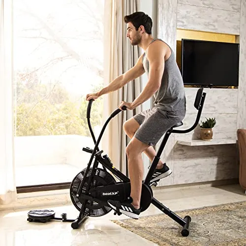 beatXP Vortex Plus 4M Air Bike Exercise Cycle for Home (Gym Cycle for Workout With Adjustable Cushioned Seat | Moving Handles | Back Support & Tummy Twister With 6 Months Warranty (Black)