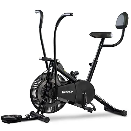 beatXP Vortex Plus 4M Air Bike Exercise Cycle for Home (Gym Cycle for Workout With Adjustable Cushioned Seat | Moving Handles | Back Support & Tummy Twister With 6 Months Warranty (Black)