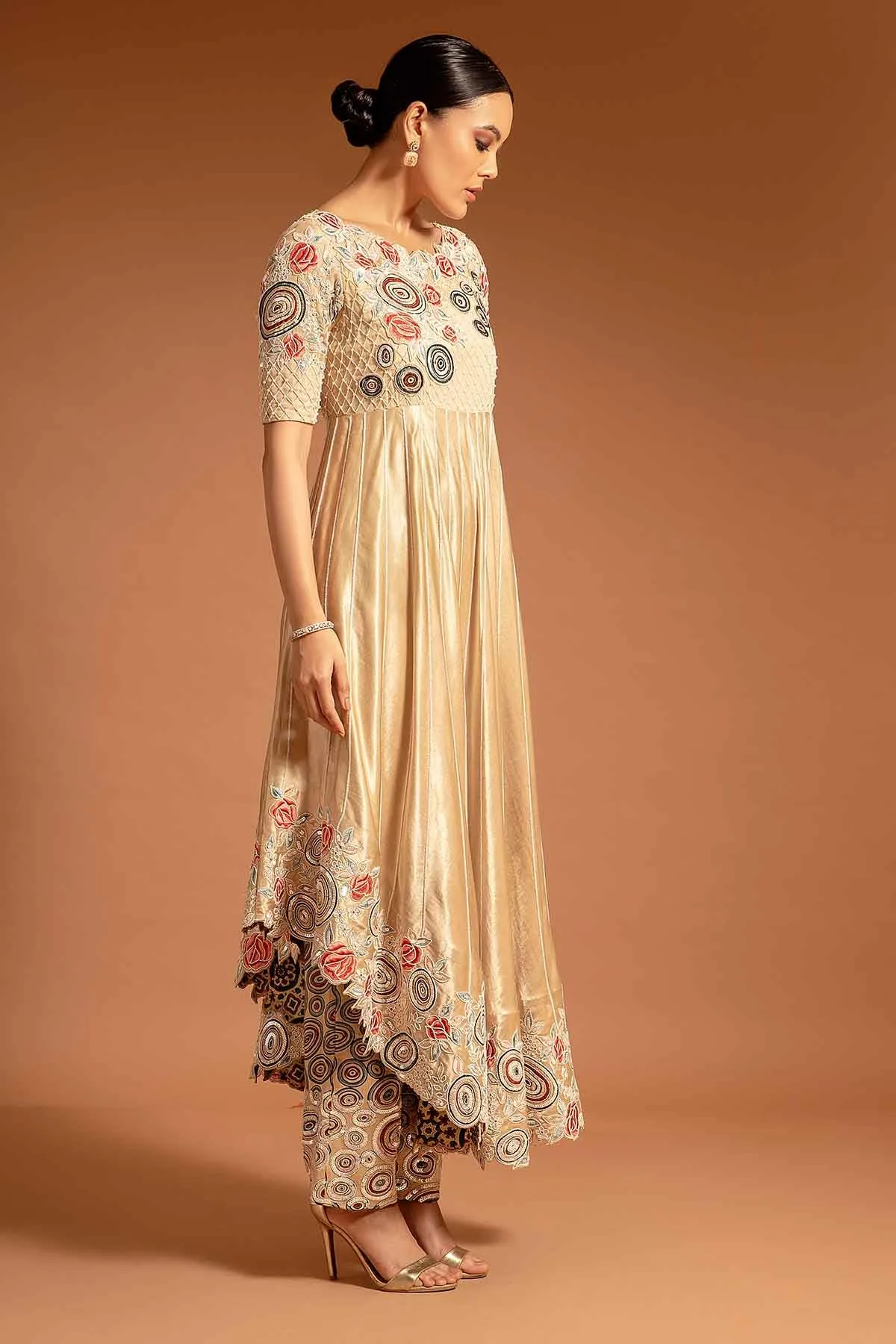 Beige Asymmetrical Tunic & Pants