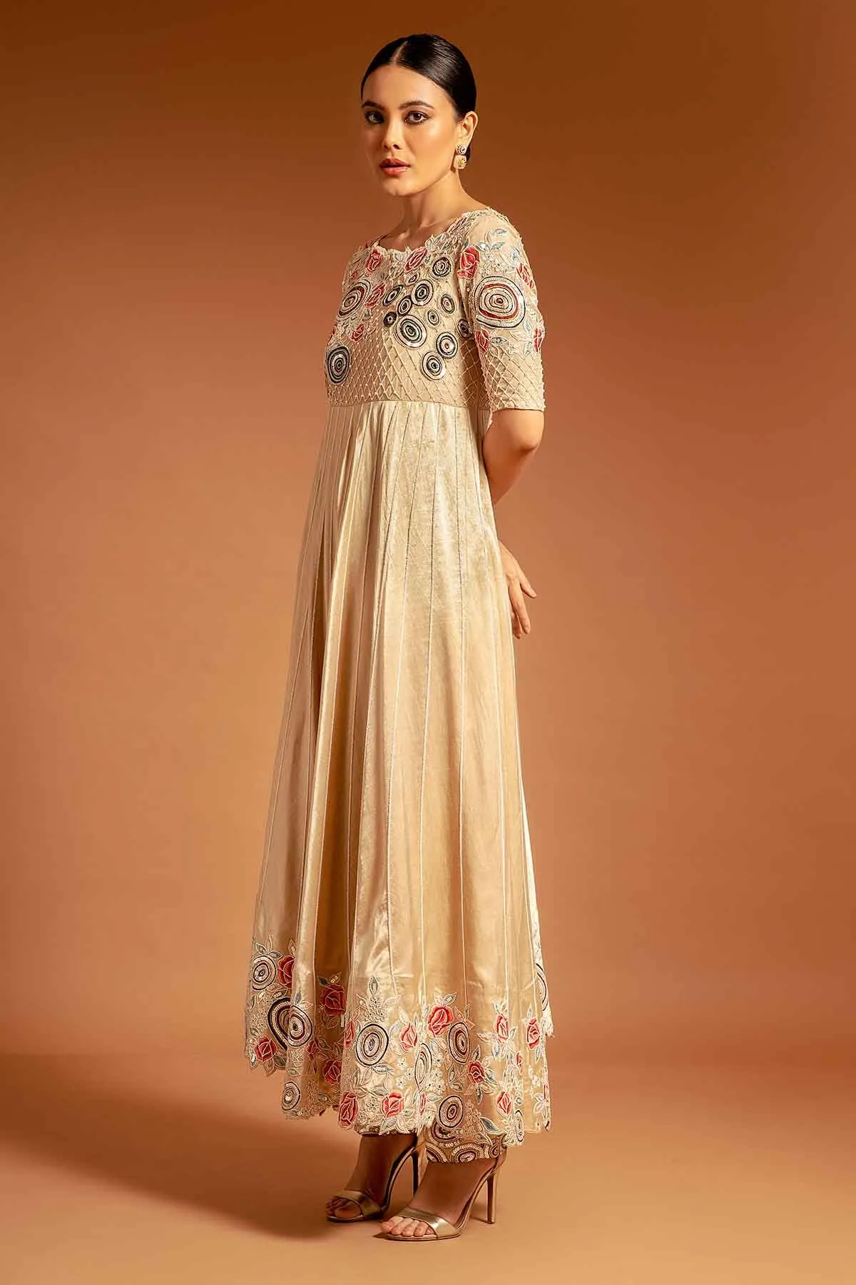 Beige Asymmetrical Tunic & Pants