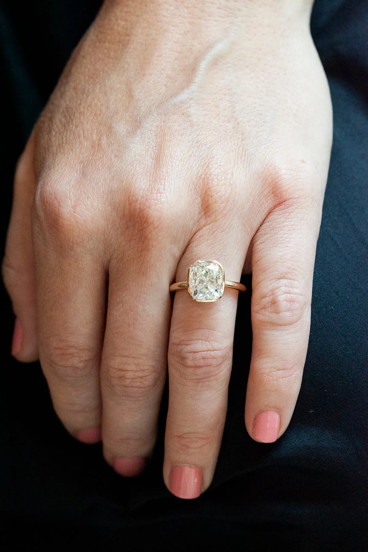 Bell & Bird Bezel Set Old Mine Cut Diamond Solitaire Ring