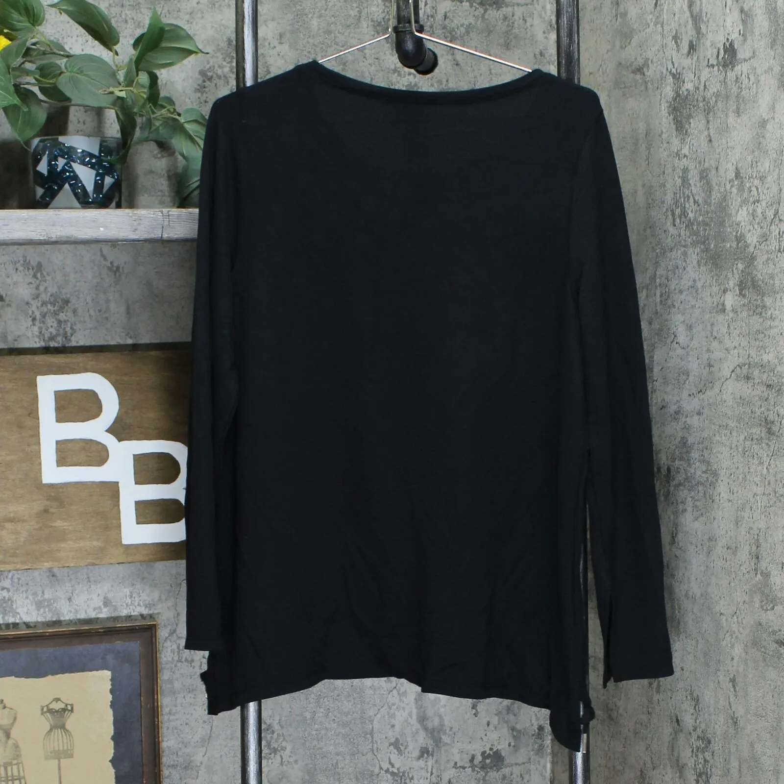 Belle by Kim Gravel Lovabelle Lounge Hi-Low Cinched Hem Top Black Medium
