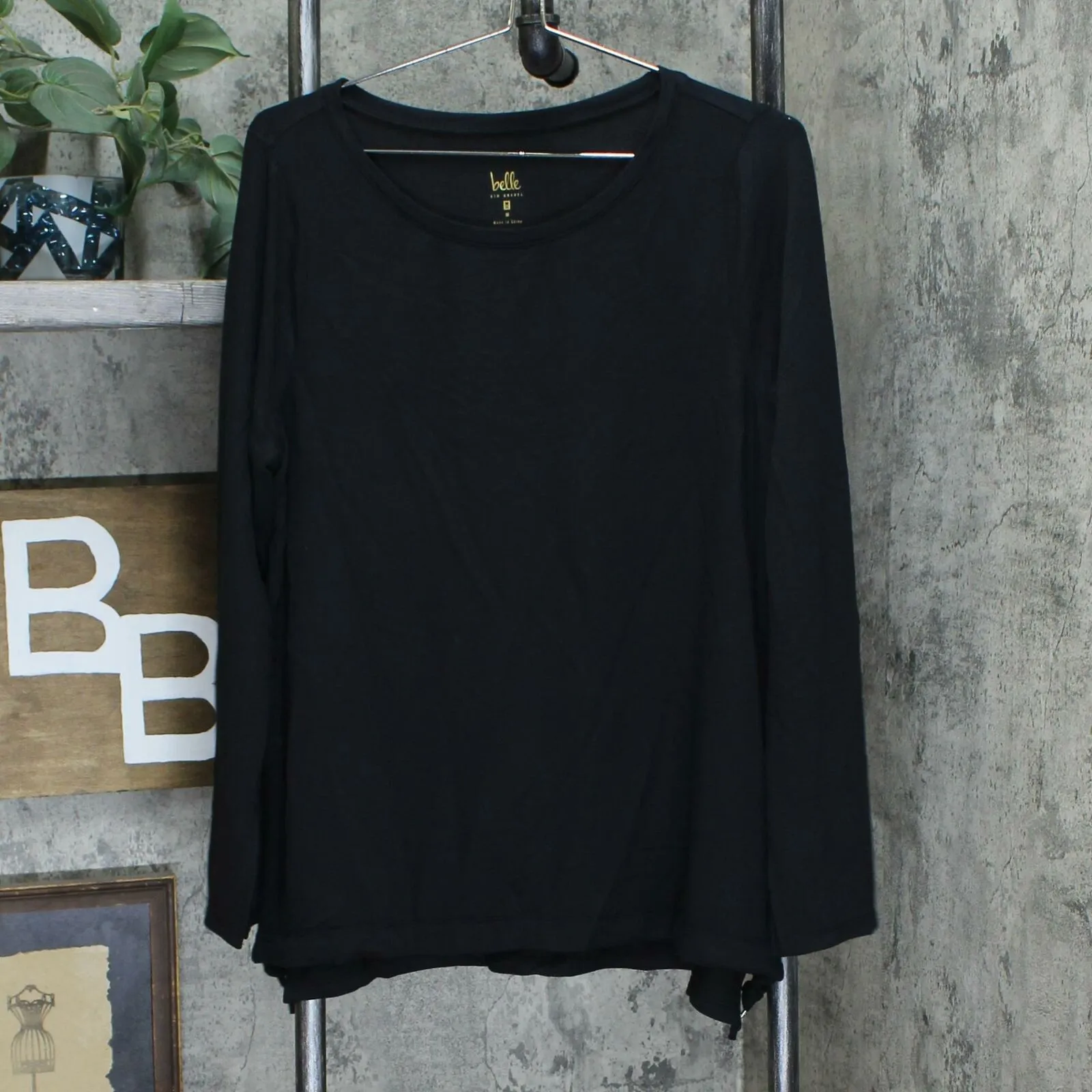 Belle by Kim Gravel Lovabelle Lounge Hi-Low Cinched Hem Top Black Medium