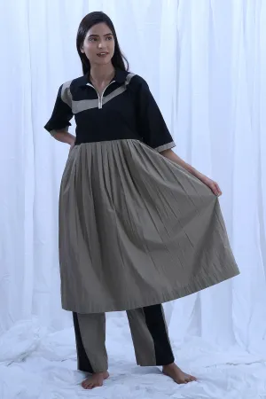 Black & Green Pleated Kurta Set