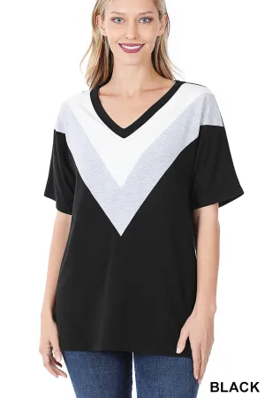 Black Chevron V-Neck Top
