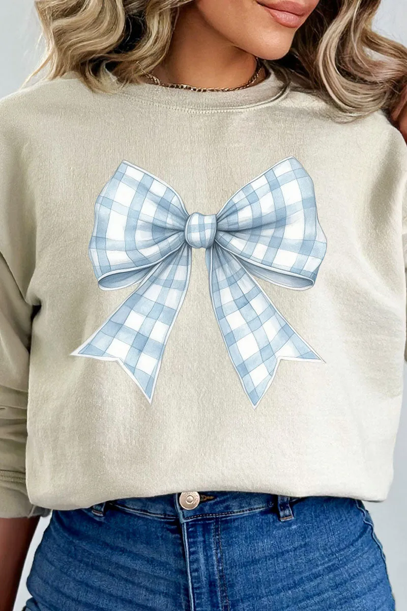 Blue Gingham Bow Unisex NuBlend Crew Sweatshirt