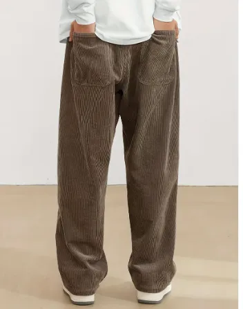 Brown - corduroy men's trousers with pockets