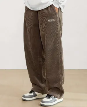 Brown - corduroy men's trousers with pockets