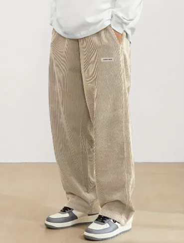 Brown - corduroy men's trousers with pockets