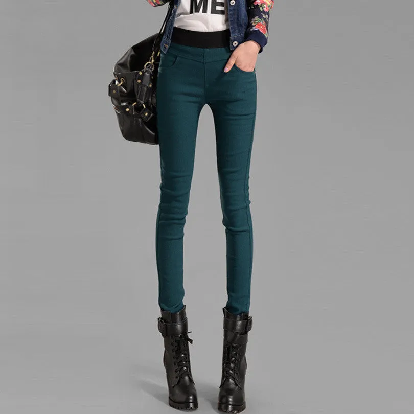 Candy Colors Plus Thick Velvet Pants Pocket Pencil Pants For Women Warm Trousers Woman
