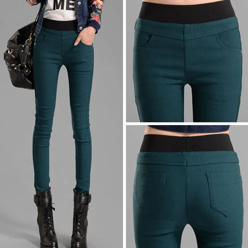 Candy Colors Plus Thick Velvet Pants Pocket Pencil Pants For Women Warm Trousers Woman