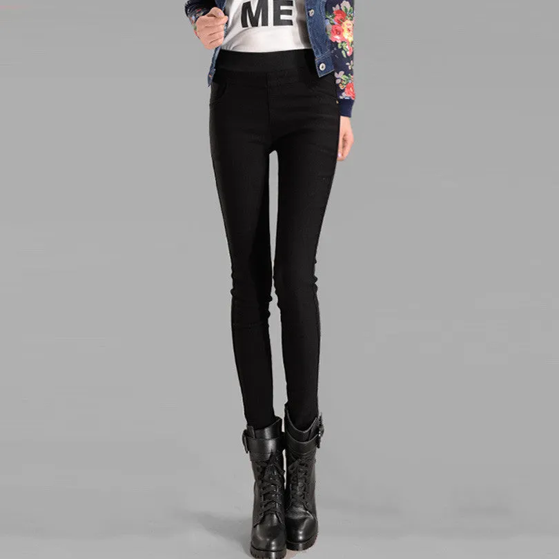 Candy Colors Plus Thick Velvet Pants Pocket Pencil Pants For Women Warm Trousers Woman