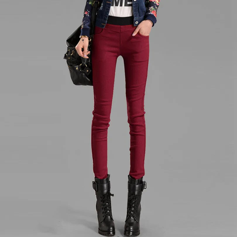 Candy Colors Plus Thick Velvet Pants Pocket Pencil Pants For Women Warm Trousers Woman
