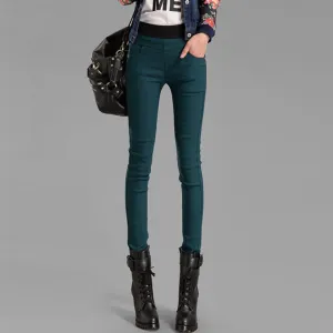 Candy Colors Plus Thick Velvet Pants Pocket Pencil Pants For Women Warm Trousers Woman