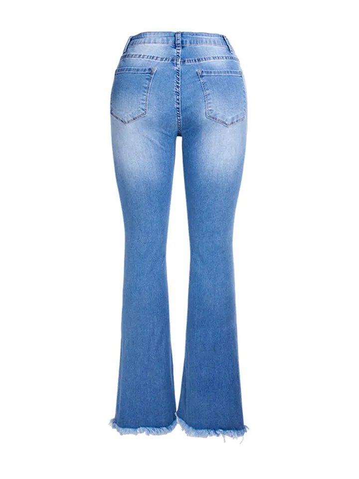 Casual Style Office Lady Grace Bell Bottom Rivet Denim Jeans for Women