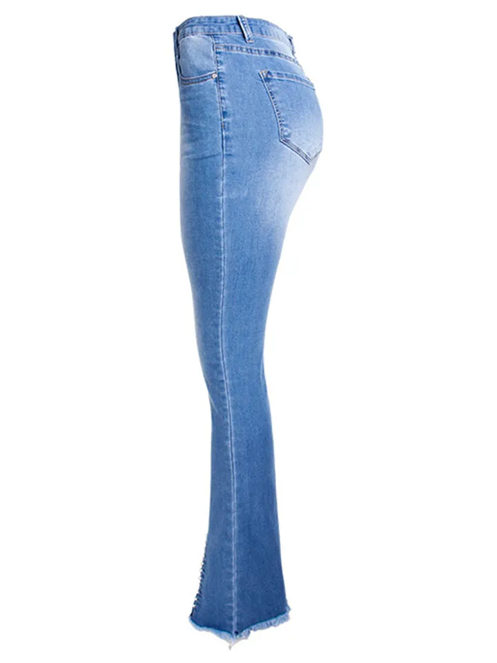 Casual Style Office Lady Grace Bell Bottom Rivet Denim Jeans for Women