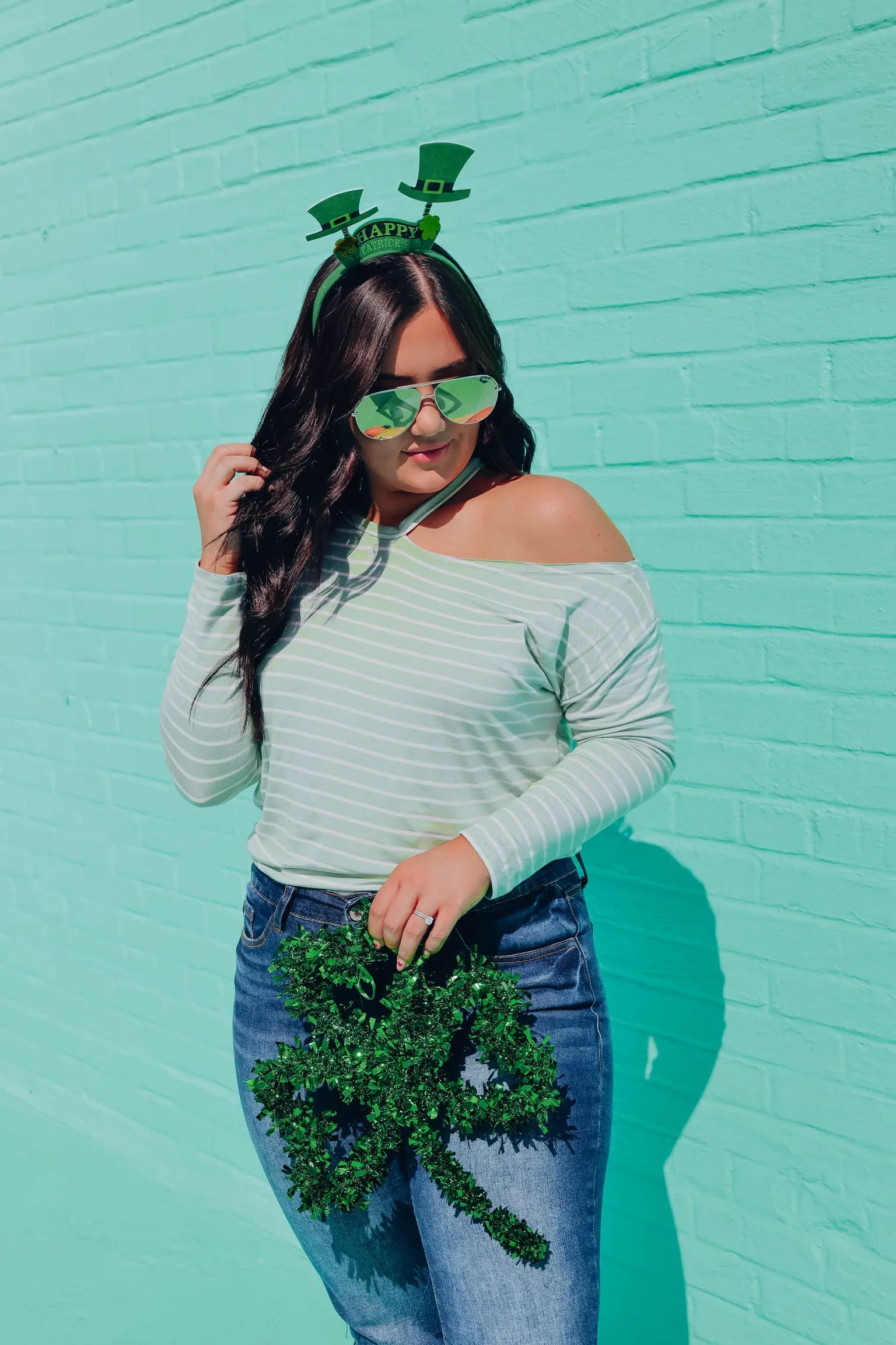 Casual Style One Shoulder Top - Mint/Ivory