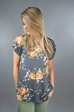 Charcoal and Yellow Floral Top