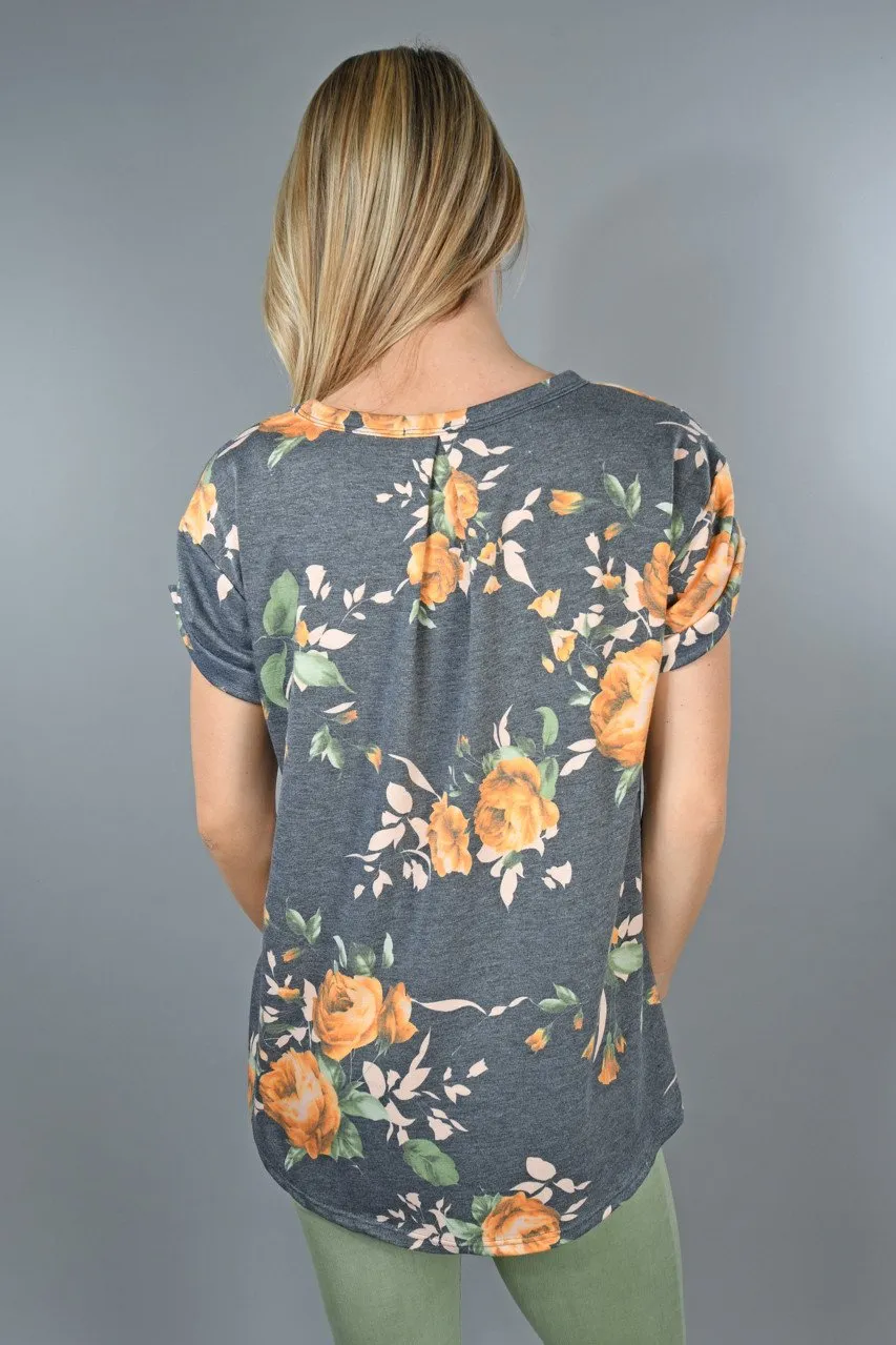 Charcoal and Yellow Floral Top