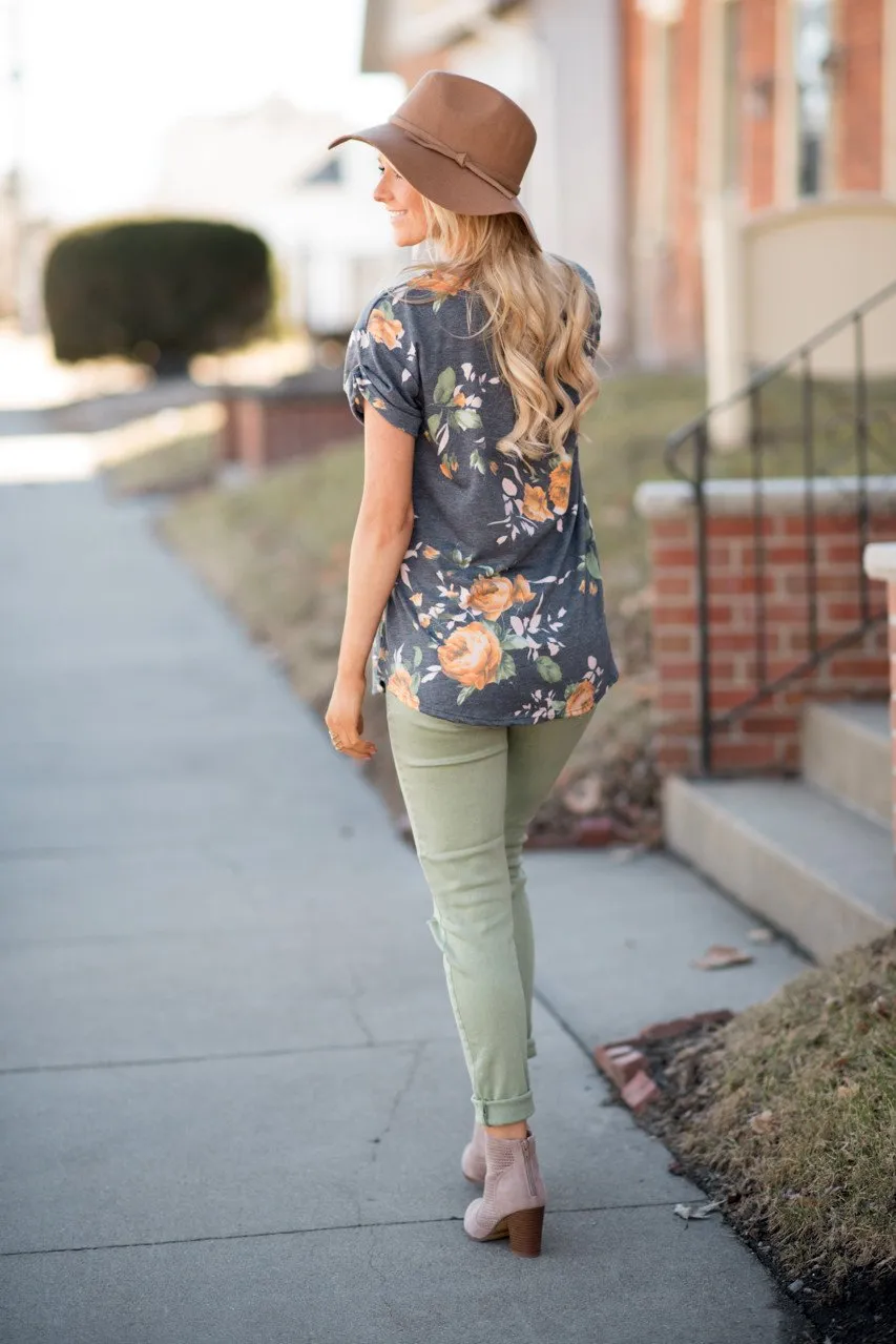 Charcoal and Yellow Floral Top