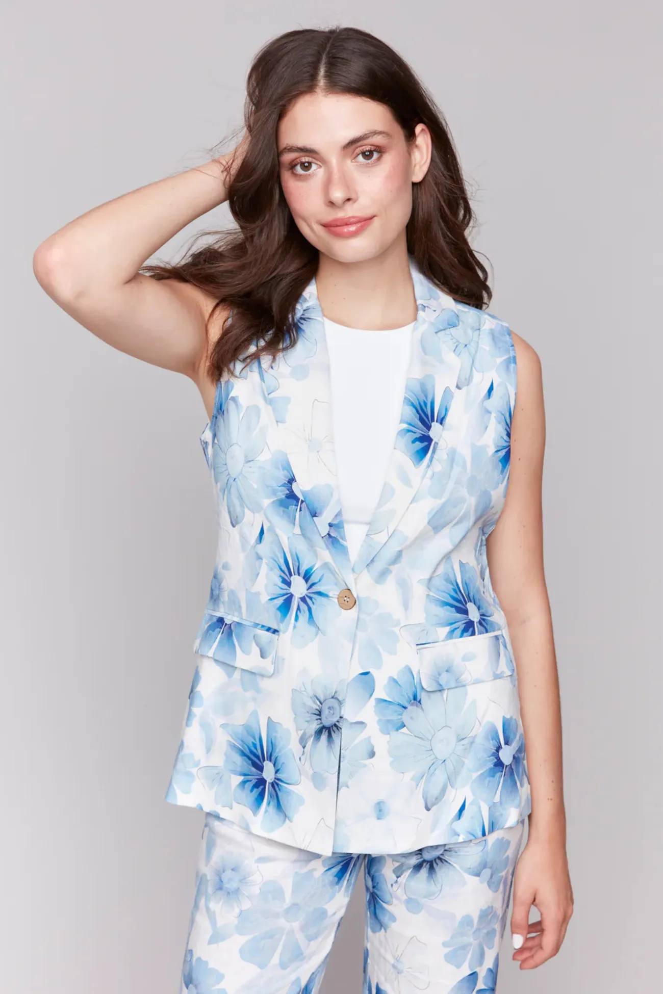 Charlie B Celestial Bloom Linen Tailored Vest