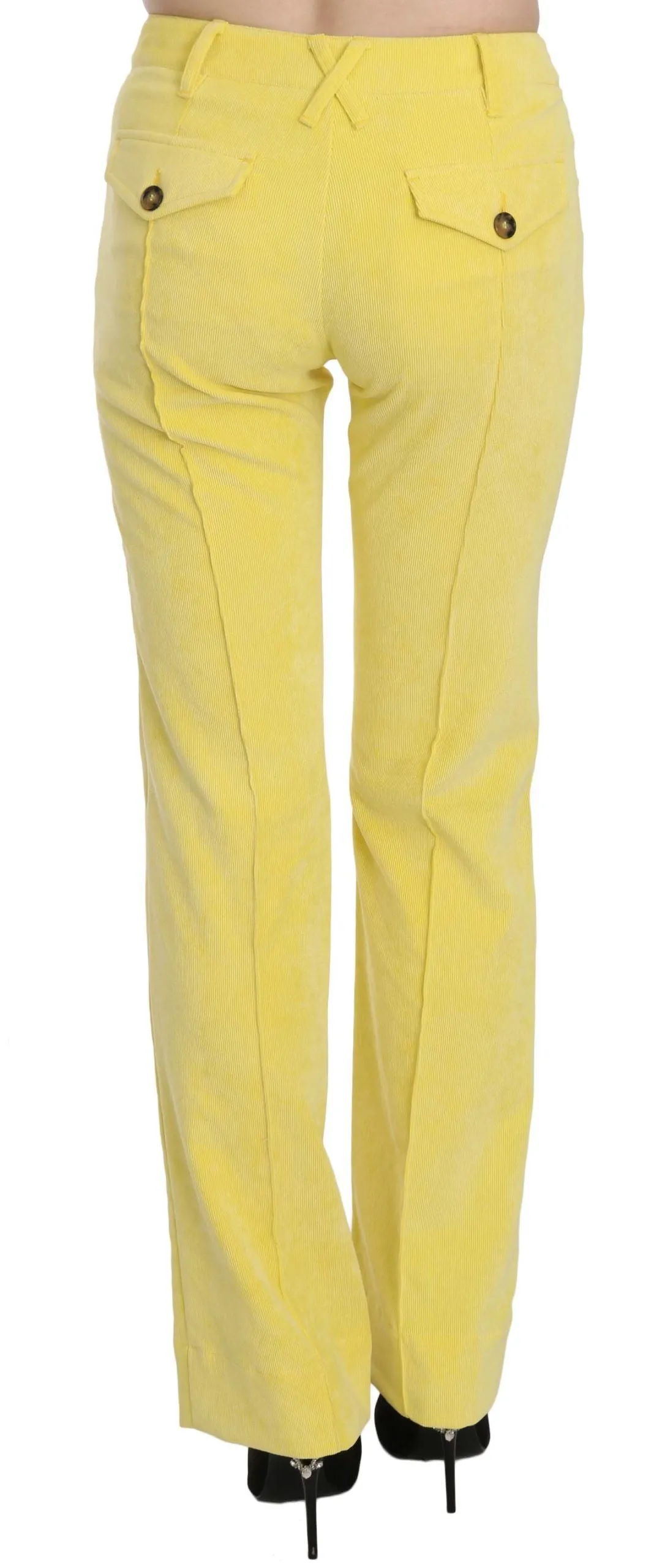 Chic Yellow Corduroy Mid Waist Pants