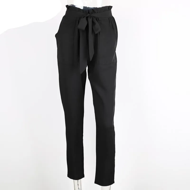 chiffon high waist harem pants Women stringyselvedge summer style casual pants female black trousers