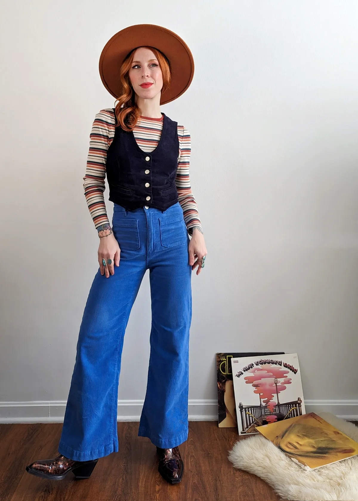 Cobalt Blue Corduroy Sailor Pants <br> <i> ankle length </i>